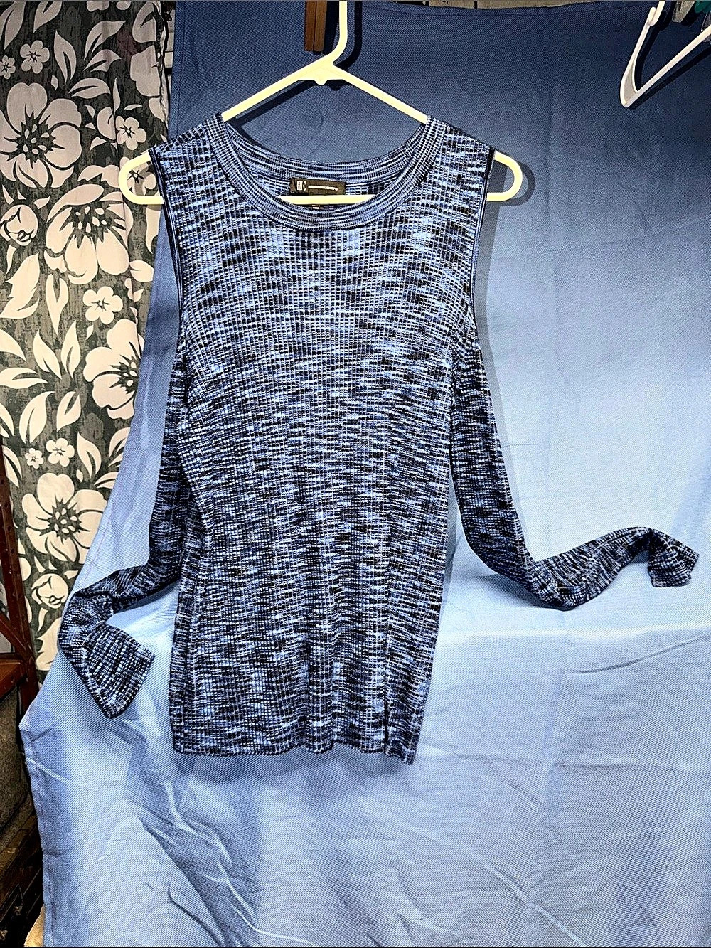 INC International Concepts Abstract Long Sleeve Tunic in Blue & Black Size Large